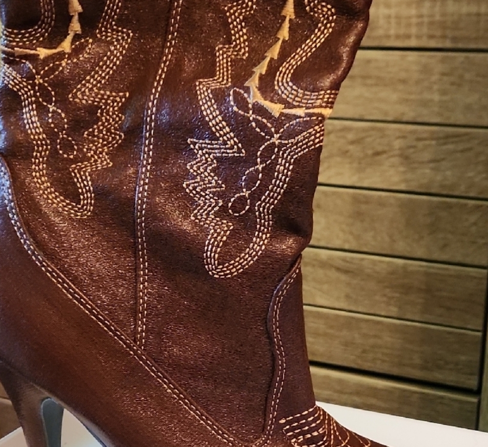 Western Cowgirl Brown Heeled Boots (Ellie)